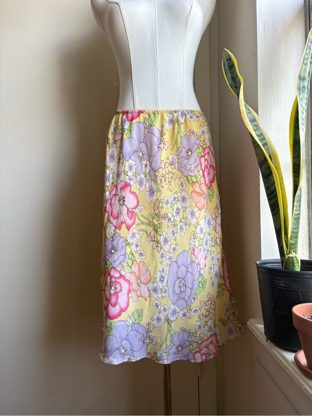 george y2k yellow floral midi skirt